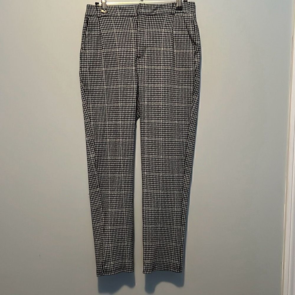 Love Tree Women's Black and White Houndstooth Stretch Trouser Pants